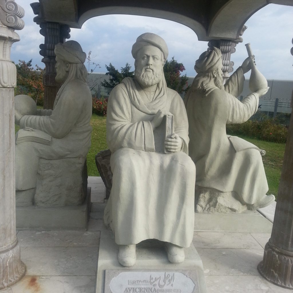 The statue of Avicenna in United Nations Office in Vienna as a part of the Persian Scholars Pavilion donated by Iran